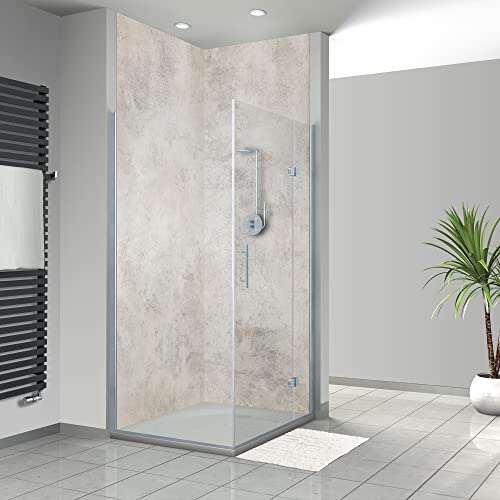 WANDFREUDE individuelle Duschrückwand Aluverbundplatte auf Maß (2 Stück - Zement Marmor - Seidenmatt) – Dusche Wandverkleidung Duschwandverkleidung Duschrückwände