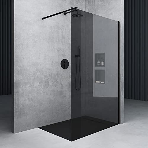 Mai & Mai 120x200cm Walk-In Dusche Schwarz Duschwand für Dusche Duschabtrennung ESG-Sicherheitsglas 10mm NANO Glas BRAM1 Bremen2VG