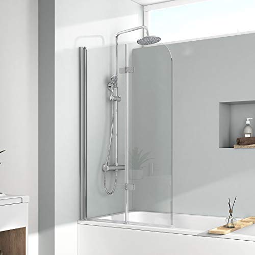EMKE 110x140cm Duschtrennwand für Badewanne Duschwand für Badewanne Faltbar Faltwand Duschabtrennung Badewannenaufsatz 2 teilig 6 mm Verstärktes Glas Duschwand Badewanne