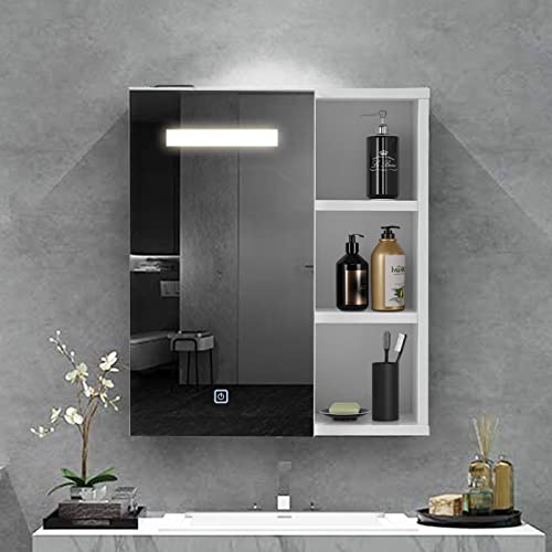 OFCASA Badezimmer-Spiegelschrank mit 1 Tür, mit LED-Lichtern, Wandmontage, Aufbewahrungsschrank mit verstellbarem Einlegeboden, für Duschraum
