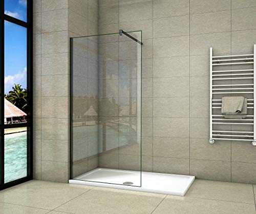 Aica Sanitär Duschwand Walk In Dusche 85cm Duschabtrennung 8mm NANO Glas Duschtrennwand 200cm Höhe mit Schwarzen Anbauteilen