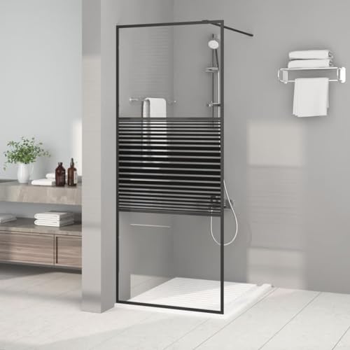 LAPOOH Duschwand für Begehbare Dusche Schwarz 80x195 cm ESG-Glas Klar, Duschrückwand, Duschabtrennung, Glaswand Dusche, Duschglaswand, Duschtrennwand