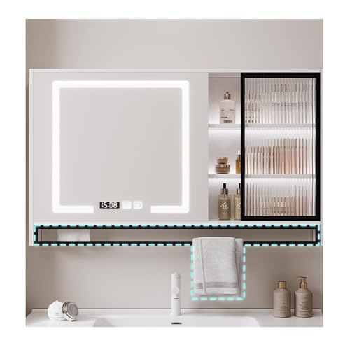 Spiegelschrank,badezimmer spiegelschrank,spiegelschrank bad,spiegelschrank mit beleuchtung,bad spiegelschrank mit beleuchtung , Dimmbar, Beschlagfrei, Handtuchhalter(White,W120*H75cm/W47.2*H29.5in)