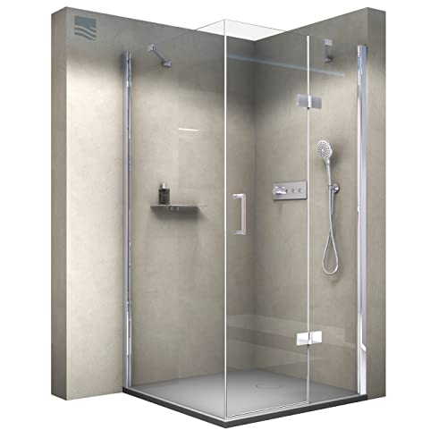 BERNSTEIN Duschkabine Eckdusche 8mm ESG Nano Echtglas Dusche mit 1 Drehtür mit Hebe-Senk-Mechanismus DX403, Tür-Front x Tiefe: 100x100cm, Duschabtrennung Einbau:Einbau Rechts