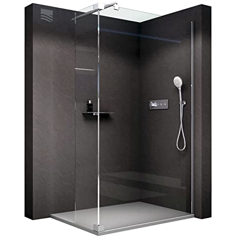 BERNSTEIN Duschwand 80x200 cm ESG Glas 8mm Walk-In Duschabtrennung NT109 Klarglas mit Spritzschutz Glas-Duschwand Dusche Duschtrennwand