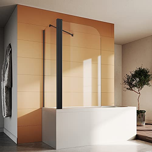 SONNI Duschwand für Badewanne mit Seitenwand Schwarz NANO-GLAS Badewannenaufsatz faltbar Duschabtrennung Badewanne 80x140 cm(BxH)