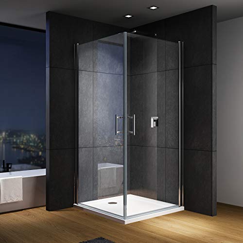 IMPTS Duschkabine Duschtür 100 x 100 x 195 cm Doppelt Schwingtüre Doppeltür Glas Dusche für Eckeinstieg aus 6mm ESG NANO Glas,OHNE Duschwanne