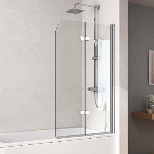 KOBEST 110x140cm Duschabtrennung Badaufsatz Badewanne Duschwand 2-teilig klappbar 6mm Duschwand Badewanne mit beidseitiger Nano-Beschichtung Glas