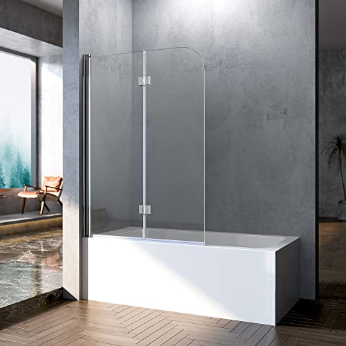 Boromal 120x140cm Duschwand für Badewanne 2-teilig Faltbar Duschtrennwand Badewannenaufsatz Duschabtrennung mit 6mm Nano Easy Clean Glas