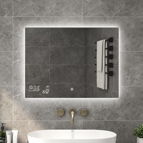 byecold Badspiegel mit LED Beleuchtung 80x60CM, Badezimmerspiegel Antibeschlag, Bad Spiegel Wandspiegel...