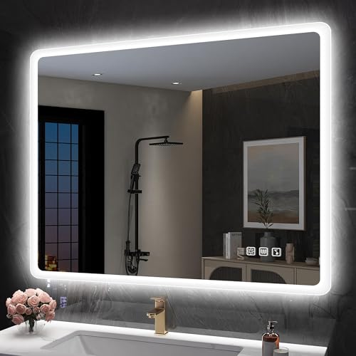 S'bagno Badspiegel-mit-Beleuchtung 800x600mm, Bluetooth-Badezimmer-Spiegel-mit-Beleuchtung und Entfoggen,...