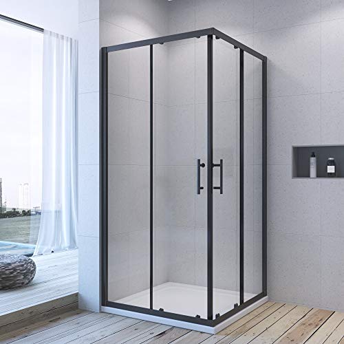 AQUABATOS® 100x100x195 cm Duschkabine Eckdusche Schiebetür Duschabtrennung Duschwand Glas Duschtür schwarzer Rahmen 6 mm ESG Sicherheitsglas mit Nanobeschichtung