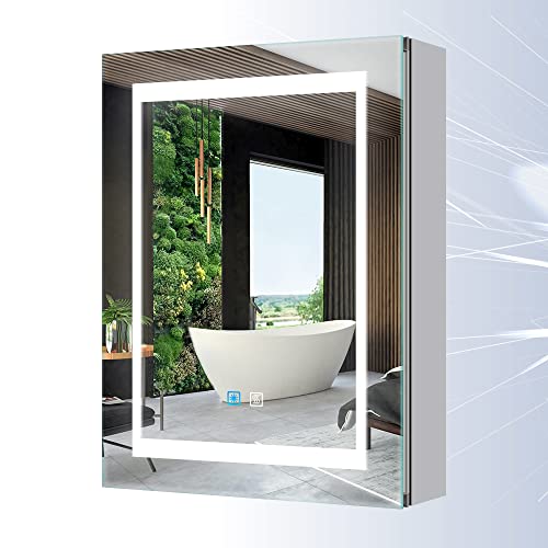 Tokvon® Viewfinder Spiegelschrank Bad mit LED Beleuchtung Einstellbare Helligkeit Doppelsteckdose...