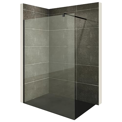 i-flair Duschabtrennung Walk In FIONA 150x200 cm Duschwand Dusche 10mm STARK aus DURCHSICHTIGEM NANO ESG Sicherheitsglas mit schwarzem Wandprofil W740 Black Klarglas