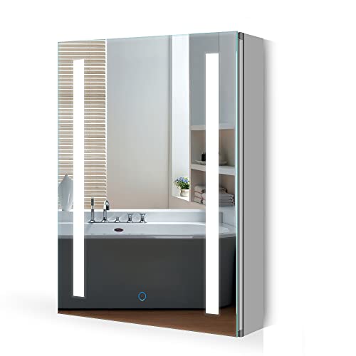 Quavikey® Badezimmer-Spiegelschrank mit Beleuchtung und Rasiersteckdose Grau LED Medizinschrank Wandmontage...