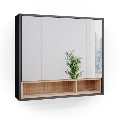 Vicco Bad Spiegelschrank Beatrice, Anthrazit/Sonoma, 80 x 72 cm