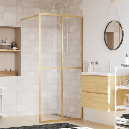 Duschwand für Begehbare Dusche mit ESG Klarglas Golden 90x195cm, LAPOOH Duschrückwand, Duschabtrennung, Glaswand Dusche, Duschglaswand, Duschtrennwand - 154945