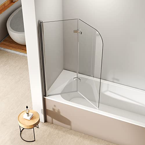 EMKE Duschwand für Badewanne 100x140 cm, Duschtrennwand für Badewanne 2-teilig Faltbar, 6 mm NANO-GLAS Duschabtrennung Badewanne 180° Faltwand Badewannenaufsatz Badewannen Duschwand