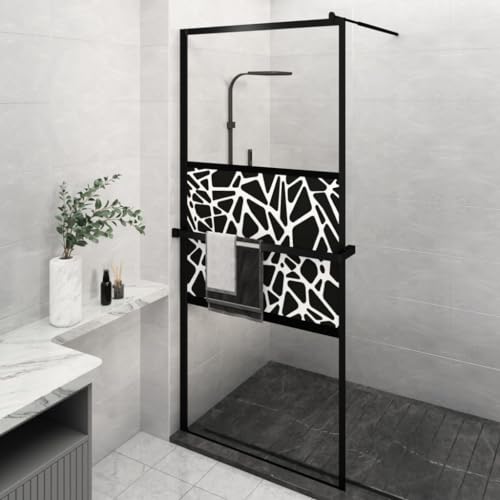 Home Items, begehbare Duschwand mit Ablage, schwarz, 100 x 195 cm, ESG-Glas und Aluminium, Anzugmöbel