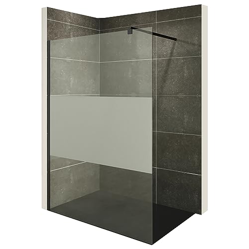 i-flair Duschabtrennung Walk In FIONA 150x200 cm Duschwand Dusche 10mm STARK aus TEILSATINIERTEM NANO ESG Sicherheitsglas mit schwarzem Wandprofil W740 Black Teilsatiniert