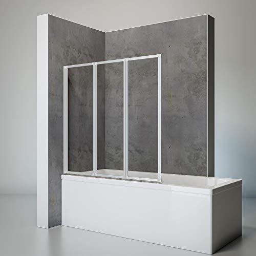 Schulte Duschwand Smart inkl, Klebe-Montage, 127 x 121 cm, 3-teilig faltbar, 3 mm Sicherheits-Glas klar, alu-natur, Duschabtrennung für Wanne