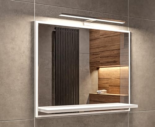 HAJDUK FURNITURE Badspiegel mit Beleuchtung 4000 K IP44 Weiß H:50 x B: 60 cm - Bathroom Mirror - Moderner Badezimmer Spiegel Rechteckig mit Ablagen und LED - Wandspiegel mit Regal - Premium-Linie