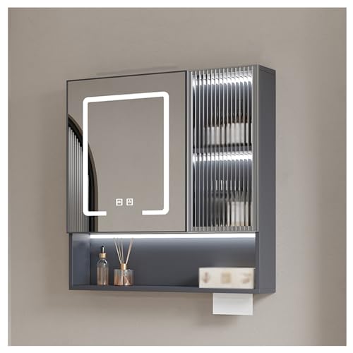 Smart Badezimmer-Spiegelschrank mit Anti-Beschlag-Glastür, Wandmontage, HD-LED-Spiegelbox mit offenem Ablagefach, staubdicht, modernes Design