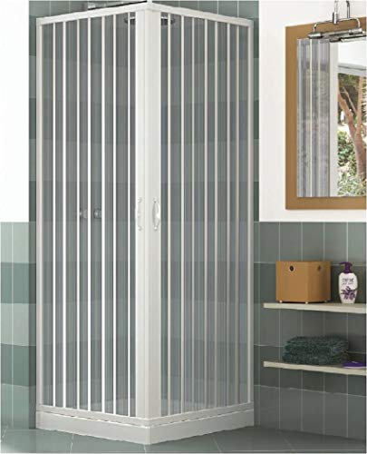 Duschkabine aus PVC, 2 Seiten mit Ecköffnung, Weiß, 75 x 90 cm, Höhe 185 cm