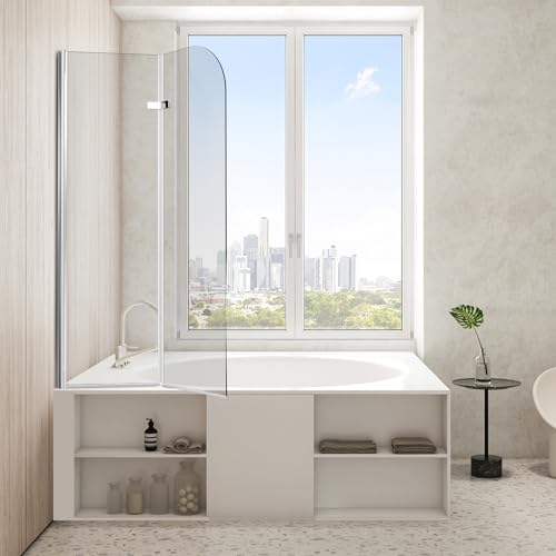 Jopassy Duschwand für Badewanne, 100x140cm 2-Teilig Faltbar Duschwand Badewanne,mit 6mm ESG Sicherheitsglas,Badewanne Duschwand Silber Transparent,Glas Badewannenwand mit Badewannenaufsatz