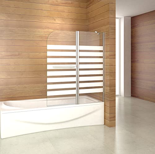 Duschabtrennung Badewannenaufsatz 120x140cm Duschwand Badewanne 6mm Nanobeschichtung Satiniert Sicherheitsglas Querstreifen mit Handtuchhalter Rechts