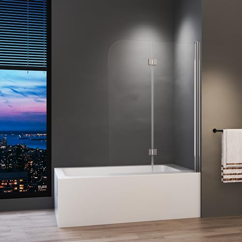 Duschwand für Badewanne 100 x 140 cm Silber 2-teilig faltbar Duschwand Duschabtrennung mit 6mm Nano Glas