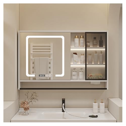 Spiegelschrank bad，badezimmer spiegelschrank，badezimmer spiegelschrank mit beleuchtung，Mirror Cabinet for Bathroom，mit Touch Schalter Kabelloses Scharnier Design，Anti-Nebel(B,W110*H70cm/W43.3*H27.6in)