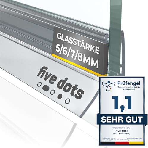 five dots 100cm Duschtürdichtung 5mm / 6mm / 7mm / 8mm - Duschdichtungen für Duschtüren ohne vergilben - Dichtung Dusche Glastür 6mm hält 100% dicht (6mm, 1, Anzahl)