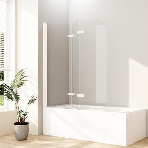 Boromal Duschwand für Badewanne Weiß, Duschwand 120x140cm 3-teilig faltbar Duschtrennwand für Badewanne Duschabtrennung Badewanne Badewannenaufsatz 6mm NANO ESG Sicherheitsglas, Weiß