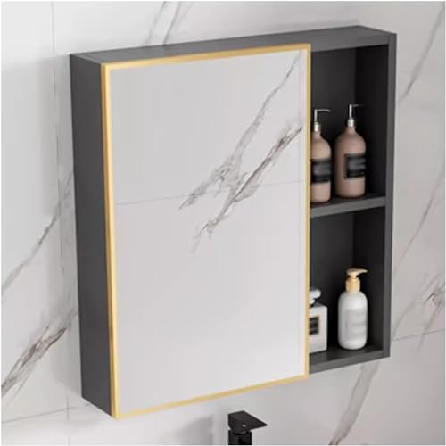MPFYRCOJ Badezimmerschrank, Aufbewahrungsschrank, an der Wand montierter Spiegelschrank, Aluminium-Spiegelschrank, eintüriger Spiegel, Stauraum (Größe: 70 x 60 cm, Farbe: Graugold)