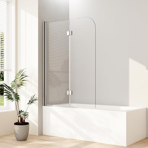 Boromal Duschwand für badewanne 110x140cm 2-teilig Faltbar Badewannenaufsatz Duschtrennwand Duschabtrennung mit 6mm Nano Easy Clean Glas