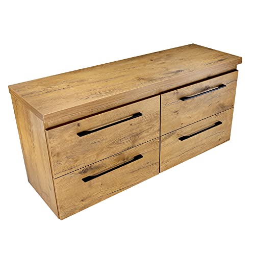 paplinskimoebel Badmöbel GIRONA Badschrank GIRONA 120 x 39 x 51,5 cm, Badkommode x 4 Schubladen, badezimmermöbel Set unterschrank, Bad-Hängeschrank für Zwei Waschbecken, Holzplatte