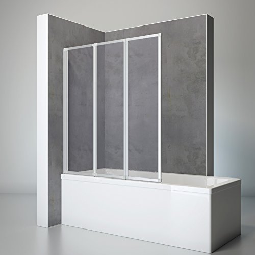 Schulte Duschwand Well, 127 x 140 cm, 3-teilig faltbar, Kunstglas Softline hell mit Tropfen-Dekor, alu-natur, Duschabtrennung für Wanne, D1300 01 01