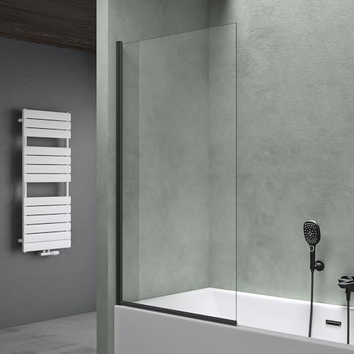 Mai & Mai Duschwand für Badewanne Sicherheitsglas mit NANO-Versiegelung Duschabtrennung Badewannen-Aufsatz 80x140cm Duschwand Schwarz Cortona201