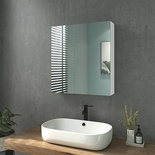 Heilmetz Badezimmer Spiegelschrank, Doppeltür Badezimmerspiegelschrank, Spiegelschrank ohne Beleuchtung 60x65cm (Weiß)
