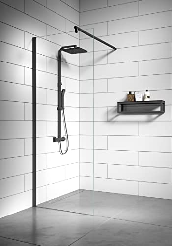 Badplaats B.V. Duschwand Florida 60 x 200cm Glas Duschabtrennung Walk-In Dusche Nano Duschtrennwand, Schwarz