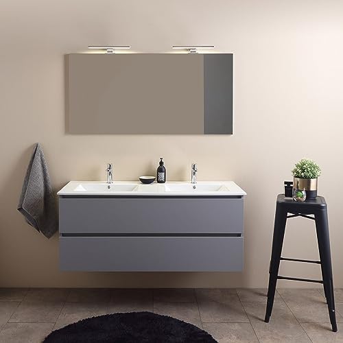 KIAMAMI VALENTINA Schwebendes Badezimmermöbel mit 2 Schubladen und Doppelwaschbecken, 120 cm, in Grau