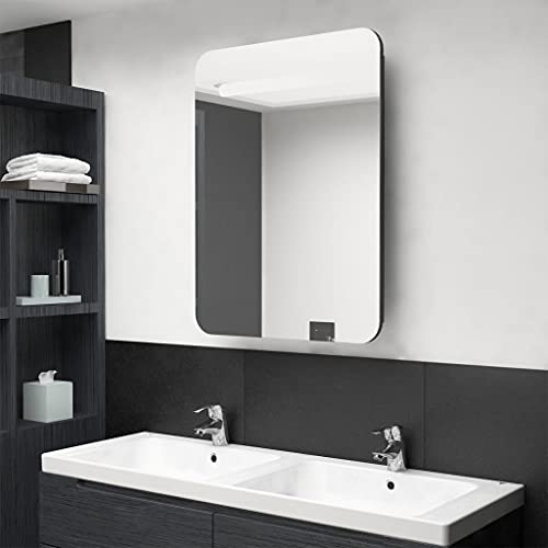 Badschrank mit LED Spiegel, Schrank schwarz glänzend, 60x11x80cm