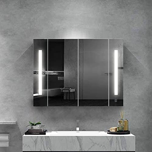 OFCASA Badezimmer-Spiegelschrank mit 2 Türen, mit LED-Lichtern, Wandmontage, Aufbewahrungsschrank mit verstellbaren Einlegeböden, für Duschraum