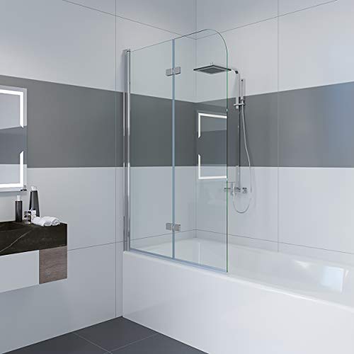 Duschwand für Badewanne, 120 x 140 cm Duschtrennwand Faltbare 2 teilige Badewannenaufsatz Glas Duschabtrennung Badewanne mit 6mm Nano ESG Sicherheitsglas