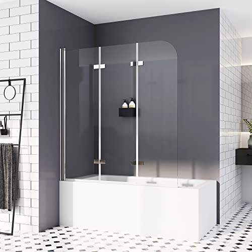 Duschwand für Badewannen 130 x 140 cm 3 teilig faltbar Duschabtrennung Sicherheitsglas hell Duschwand Duschabtrennung Nano 6mm Glas