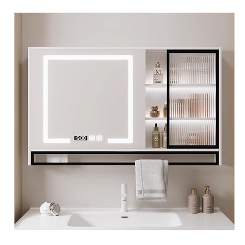 Badezimmer spiegelschrank,spiegelschrank bad,Spiegelschrank,spiegelschrank mit beleuchtung,bad spiegelschrank mit beleuchtung , Dimmbar, Beschlagfrei, Handtuchhalter(White,W110*H75cm/W43.3*H29.5in)