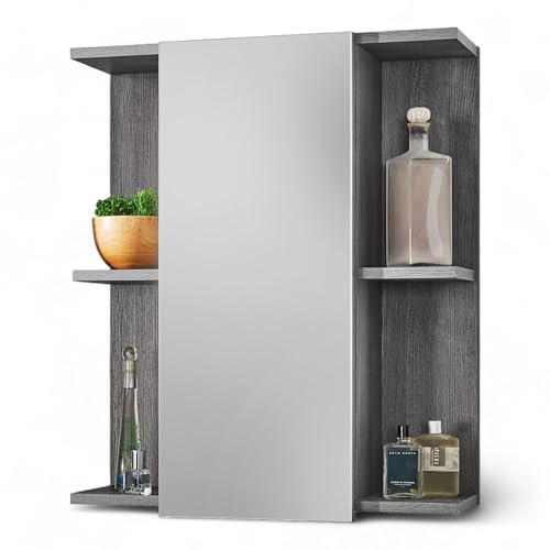 Silver Spiegelschrank Bad in Rauchsilber FSC-zertifiziert - Badezimmerspiegel Schrank mit viel Stauraum - 60 x 70 x 20 cm (B/H/T)