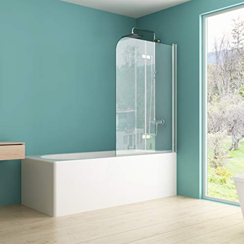 IMPTS Duschwand für Badewanne 120x140 cm, Duschabtrennung Badewanne Faltbar 2 teilig Badewannenaufsatz Glas mit 6mm Nano ESG klarglas 180° Schwingen