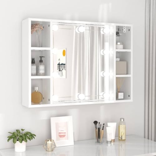 Waschtischunterschrank mit Spiegel und hellweißer LED 76x15x55cm
